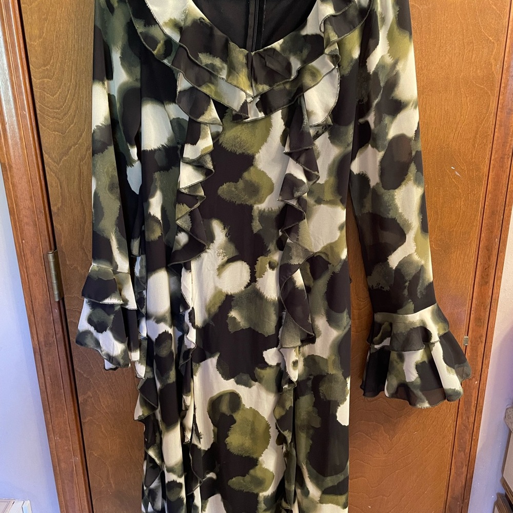 Boohoo Black and Olive Green Ruffle Dress